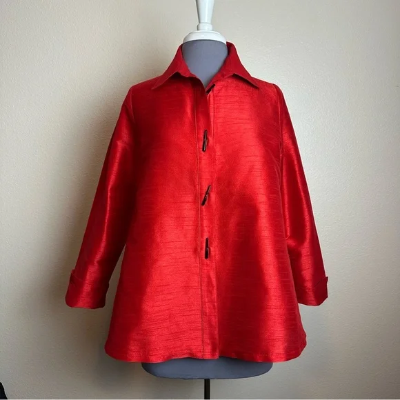 Red A-Line Button-Up Cocktail Blouse / Evening Jacket Sz Sm - Picture 1 of 9